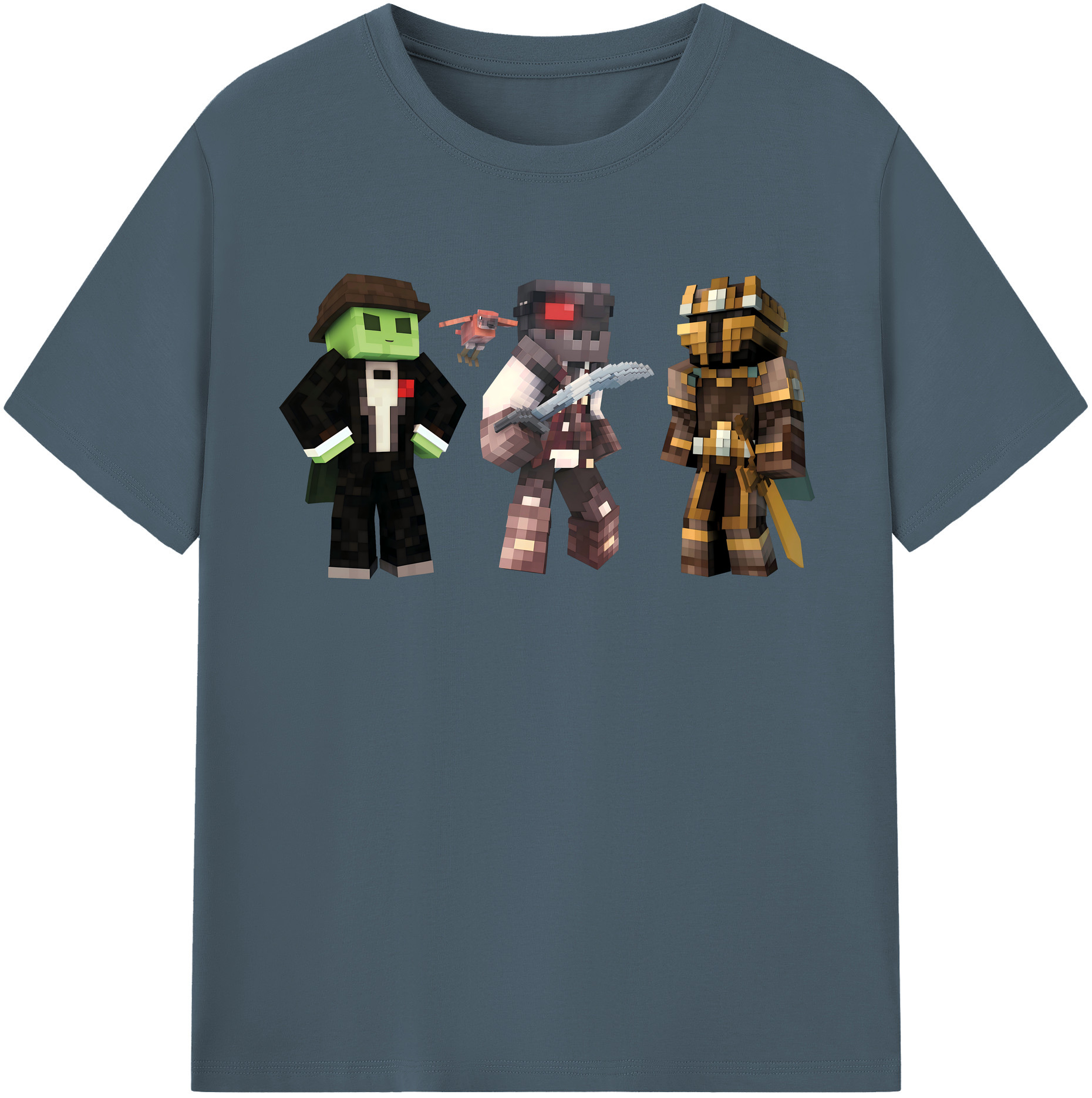 （画像用） マインクラフト ブロックの世界 Minecraft MC Block world 綿100％半袖Tシャツ（フロントプリント）
